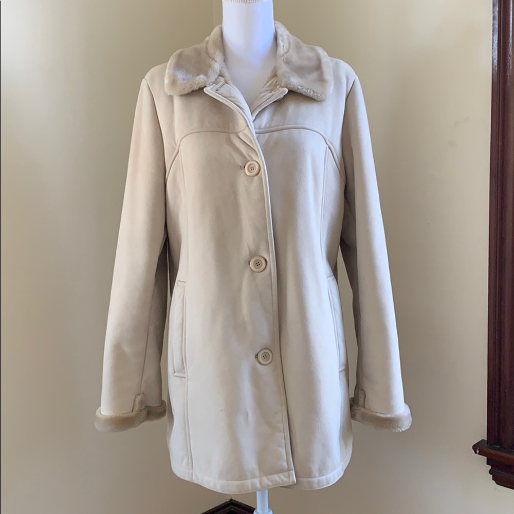 Faux Fur Button Down Long Sleeved Coat